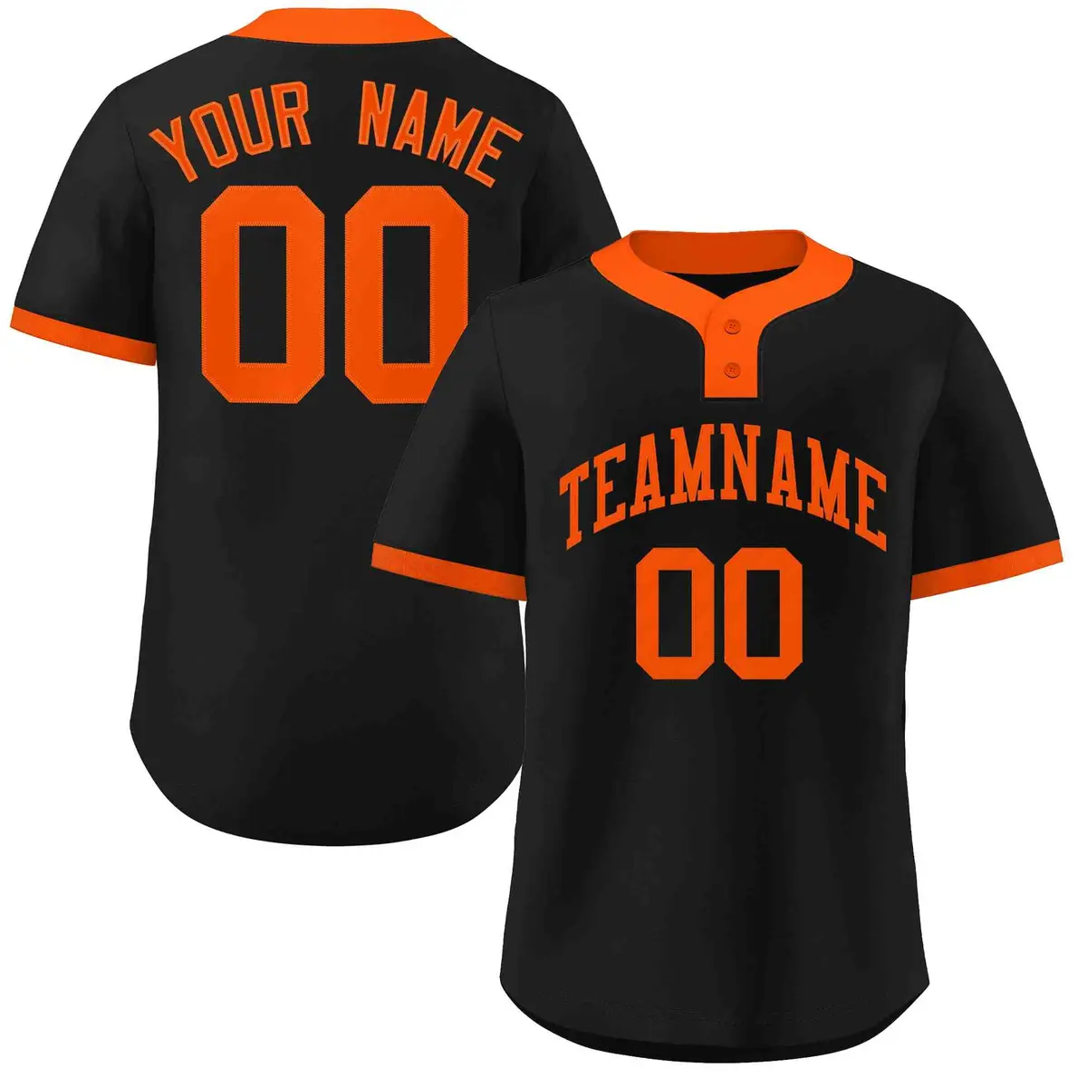 Black Orange Classic Style Two-Button Softball Jersey