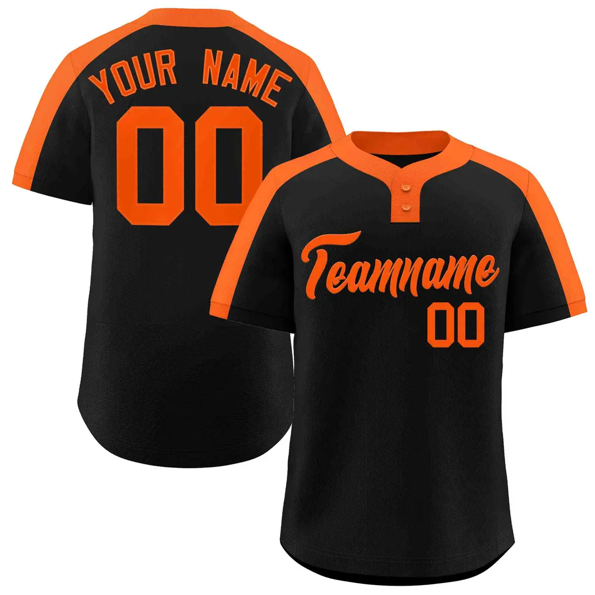 Black Orange Classic Style Two-Button Softball Jersey