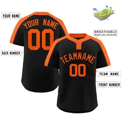 Black Orange Classic Style Two-Button Softball Jersey 2