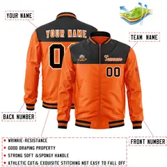 Black Orange Color Block Full-Zip Varsity Letterman Bomber Jacket 2
