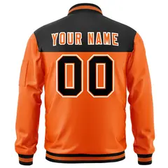 Black Orange Color Block Full-Zip Varsity Letterman Bomber Jacket 4