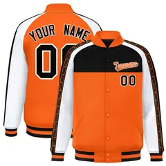 Black Orange Color Block K-Ribbon Varsity Letterman Jacket