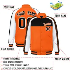 Black Orange Color Block K-Ribbon Varsity Letterman Jacket 2