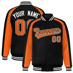 Black Orange Color Block Raglan Varsity Letterman Jacket 1