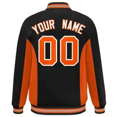 Black Orange Color Block Varsity Letterman Baseball Jacket 4