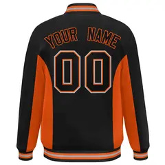 Black Orange Color Block Varsity Letterman Baseball Jacket 4