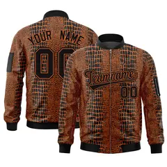 Black Orange Crocodile Graffiti Full-Zip Letterman Bomber Jacket