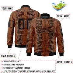 Black Orange Crocodile Graffiti Full-Zip Letterman Bomber Jacket 2