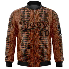 Black Orange Crocodile Graffiti Full-Zip Letterman Bomber Jacket 3