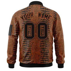 Black Orange Crocodile Graffiti Full-Zip Letterman Bomber Jacket 4