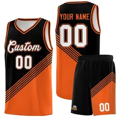 Black Orange Diagonal Stripes Color Block Basketball Jersey 1