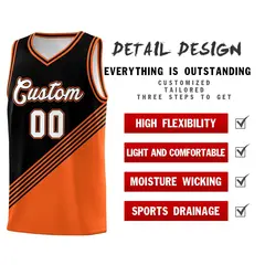 Black Orange Diagonal Stripes Color Block Basketball Jersey 2