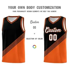 Black Orange Diagonal Stripes Color Block Basketball Jersey 3