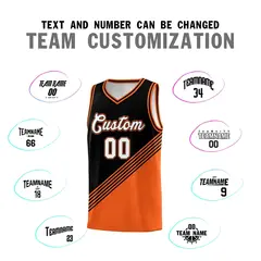 Black Orange Diagonal Stripes Color Block Basketball Jersey 4