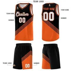 Black Orange Diagonal Stripes Color Block Basketball Jersey 5
