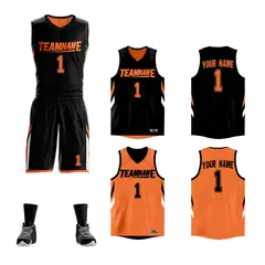 Black Orange Double Side Sets Sportswear Basketball Jersey