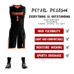 Black Orange Double Side Sets Sportswear Basketball Jersey 2