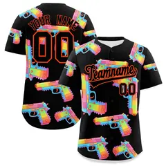 Black Orange Firepower Graffiti Baseball Jersey 1