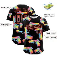 Black Orange Firepower Graffiti Baseball Jersey 2