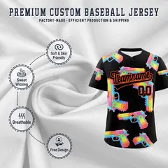 Black Orange Firepower Graffiti Baseball Jersey 3