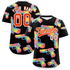 Black Orange Firepower Graffiti Quick Dry Baseball Jersey 1