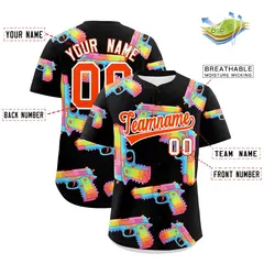 Black Orange Firepower Graffiti Quick Dry Baseball Jersey 2