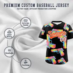 Black Orange Firepower Graffiti Quick Dry Baseball Jersey 3