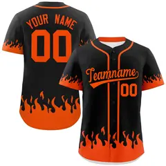 Black Orange Flame Graffiti Authentic Baseball Jersey 1