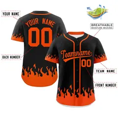 Black Orange Flame Graffiti Authentic Baseball Jersey 2