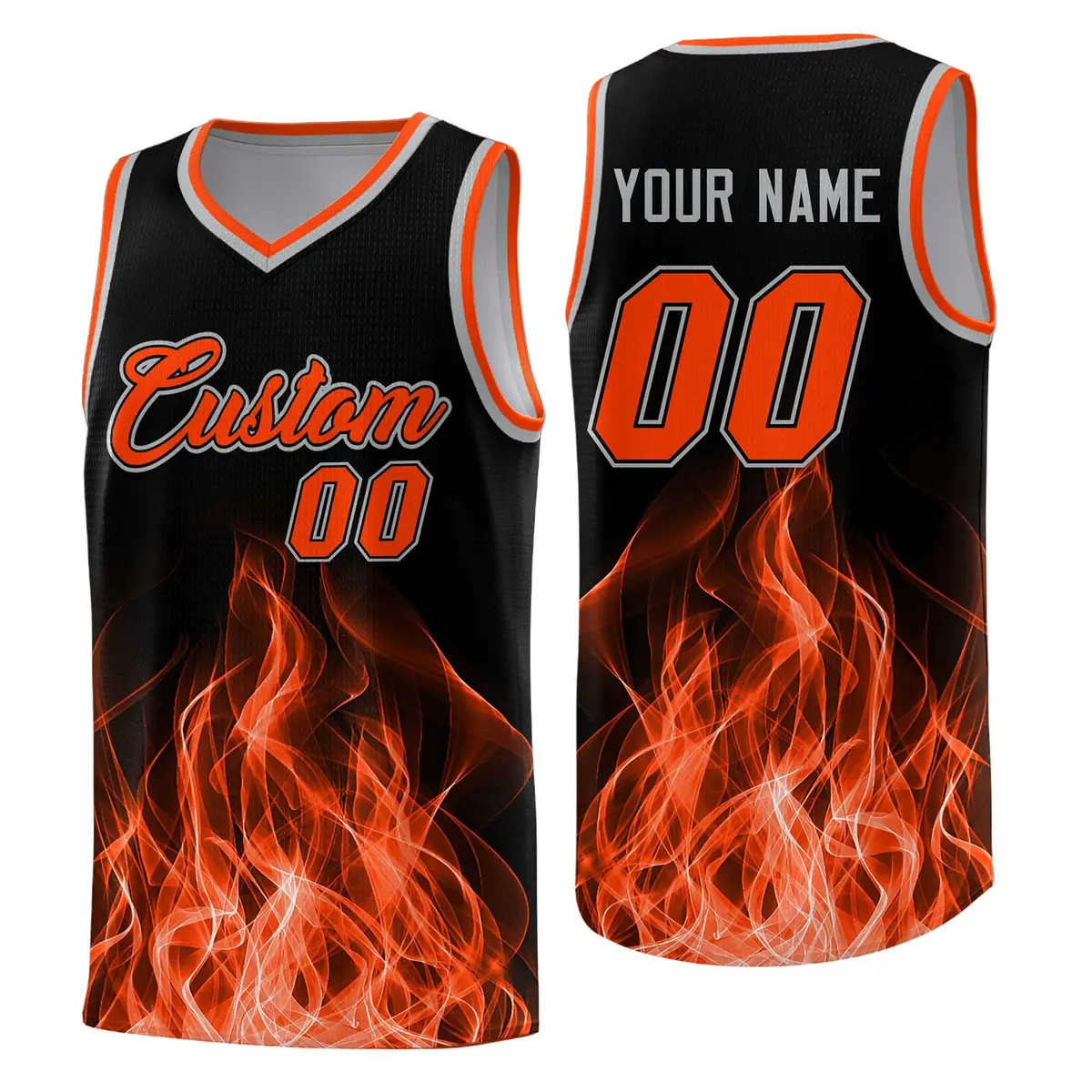 Black Orange Flame Graffiti Pattern Basketball Jersey