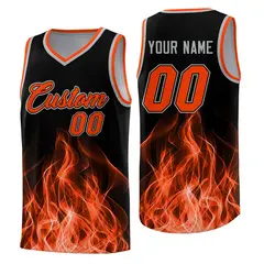 Black Orange Flame Graffiti Pattern Basketball Jersey 1