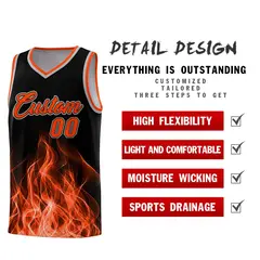 Black Orange Flame Graffiti Pattern Basketball Jersey 2