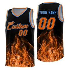 Black Orange Flame Graffiti Sublimation Printed Basketball Jersey 1