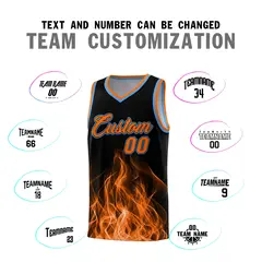 Black Orange Flame Graffiti Sublimation Printed Basketball Jersey 4