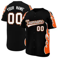 Black Orange Flame Outline Baseball Jersey 1