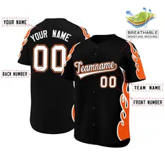 Black Orange Flame Outline Baseball Jersey 2