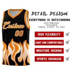 Black Orange Flame Pattern Hem Basketball Jersey 2