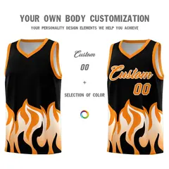 Black Orange Flame Pattern Hem Basketball Jersey 3
