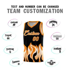 Black Orange Flame Pattern Hem Basketball Jersey 4
