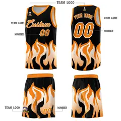 Black Orange Flame Pattern Hem Basketball Jersey 5
