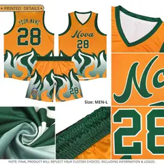 Black Orange Flame Pattern Hem Basketball Jersey 6