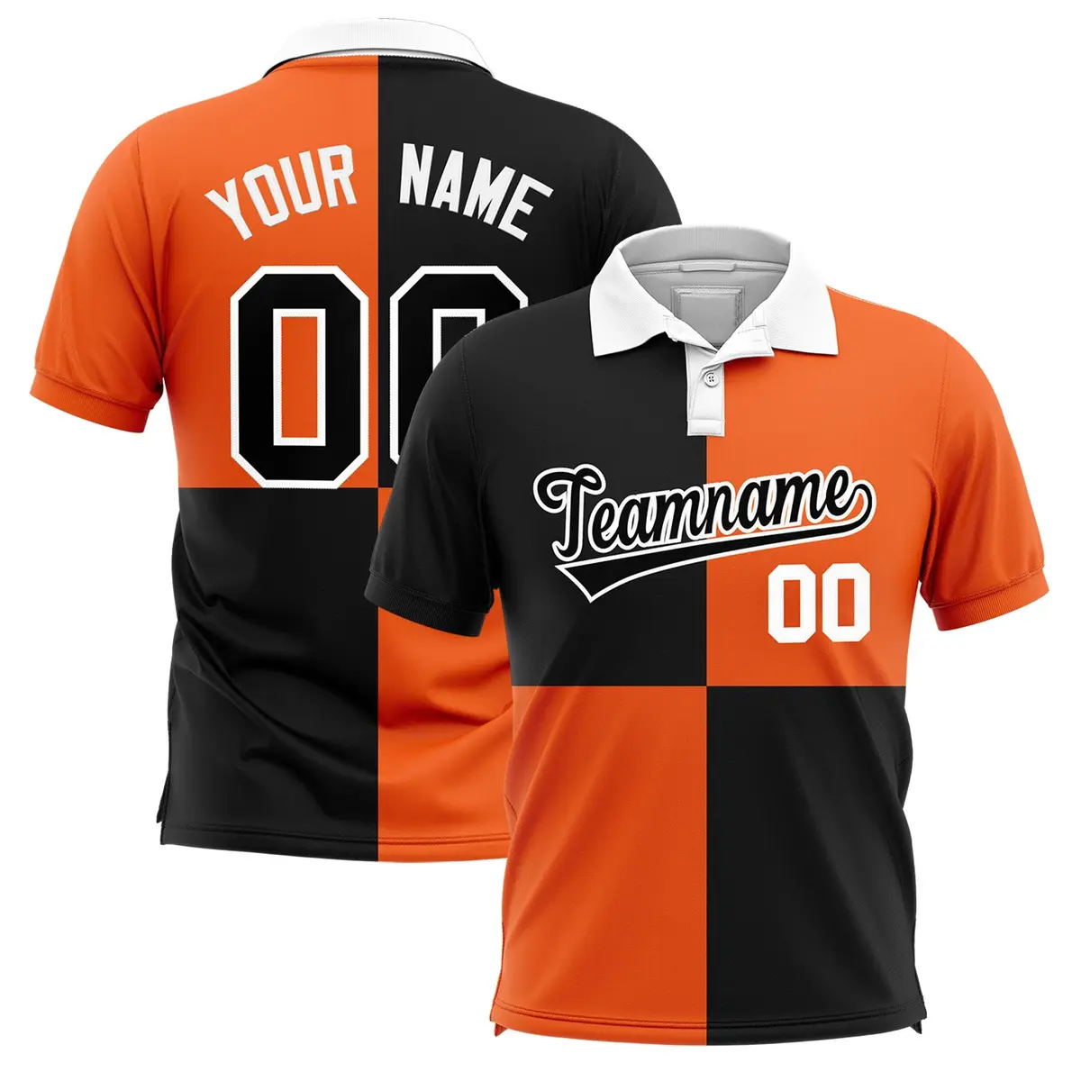 Black Orange Four Squares Performance Polo Shirt
