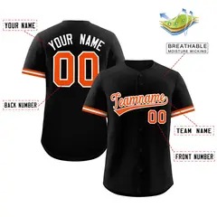 Black Orange Full Button Authentic Baseball Jersey 2