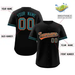 Black Orange Full Button Authentic Baseball Jersey 2