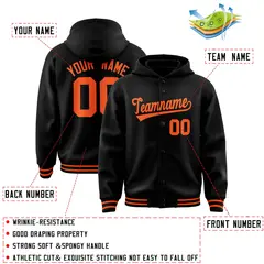 Black Orange Full-Snap Varsity Letterman Jacket Hoodie 4