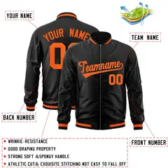 Black Orange Full-Zip Letterman Varsity Bomber Jacket 2