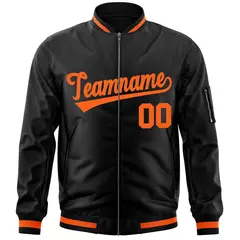 Black Orange Full-Zip Letterman Varsity Bomber Jacket 3