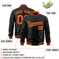 Black Orange Full-Zip Letterman Varsity Bomber Jacket 2