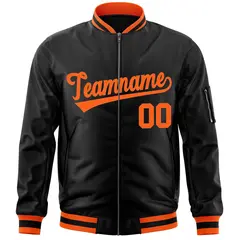 Black Orange Full-Zip Letterman Varsity Bomber Jacket 3