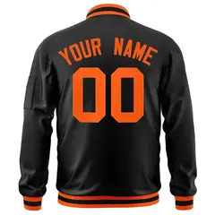 Black Orange Full-Zip Letterman Varsity Bomber Jacket 4